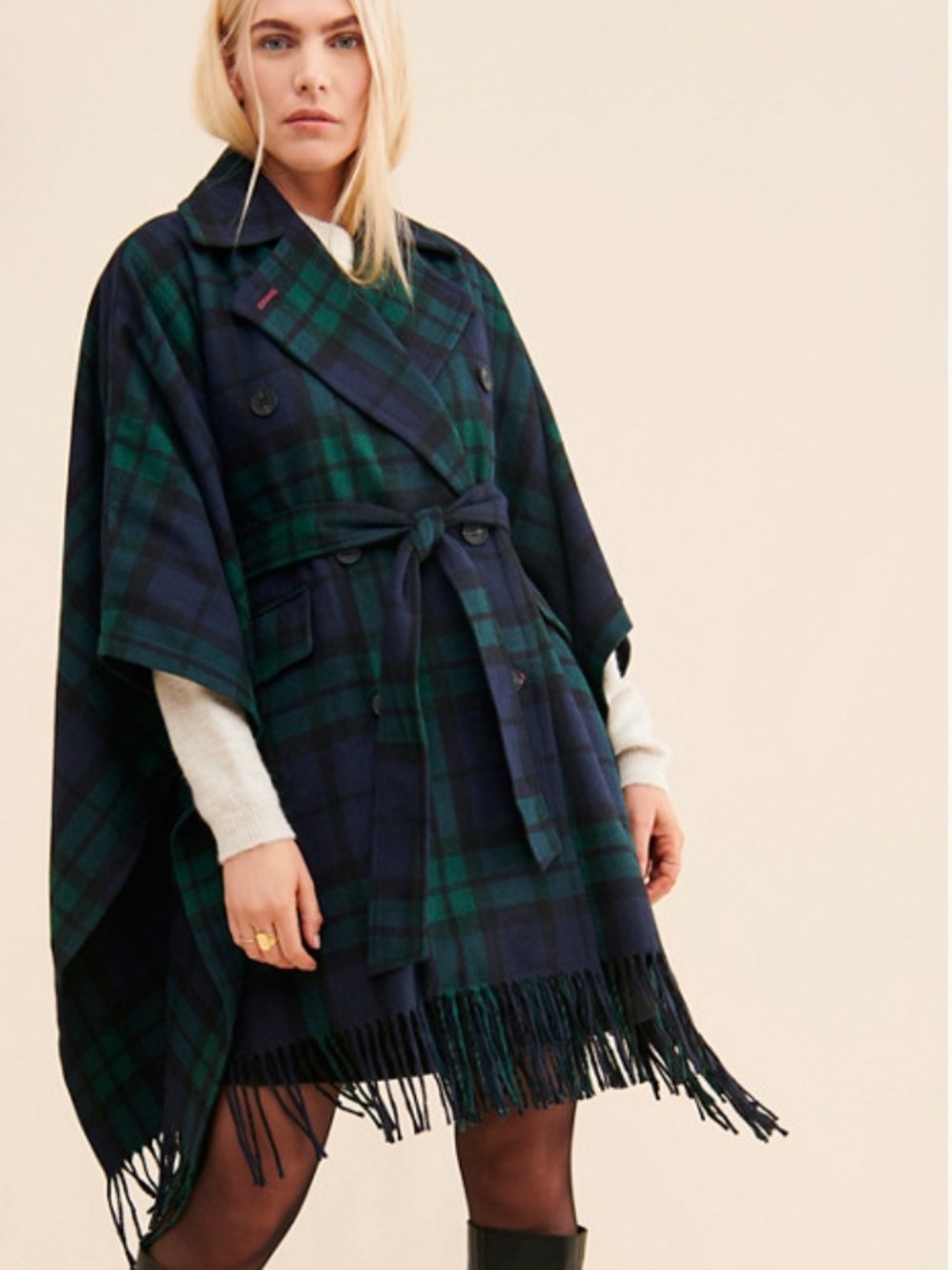 Avec Les Filles Plaid Belted Poncho